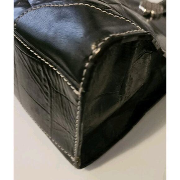 Brighton Black Croco Embossed Leather Satchel Shoulder Handbag 15x8x3 - Picture 7 of 16